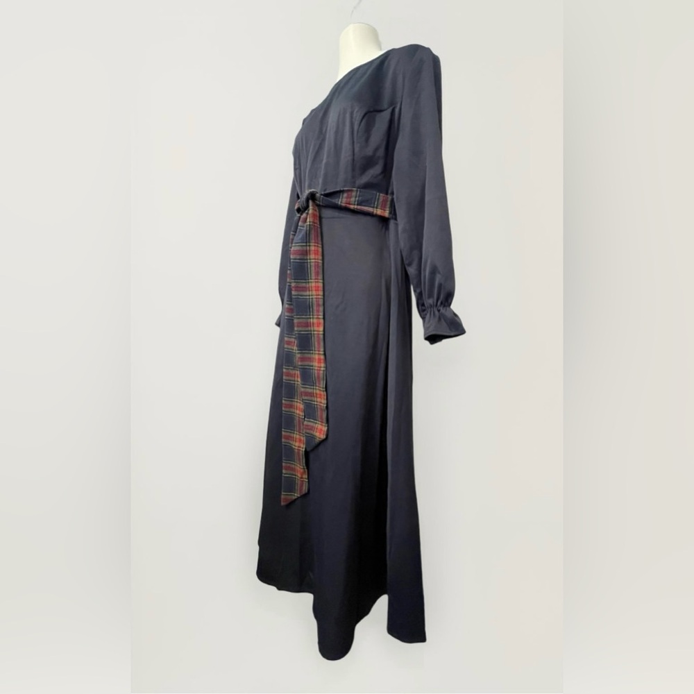 Bloomchic plaid belted cinched waist, long sleeve elastic ruffle wrist dress - Picture 4 of 11